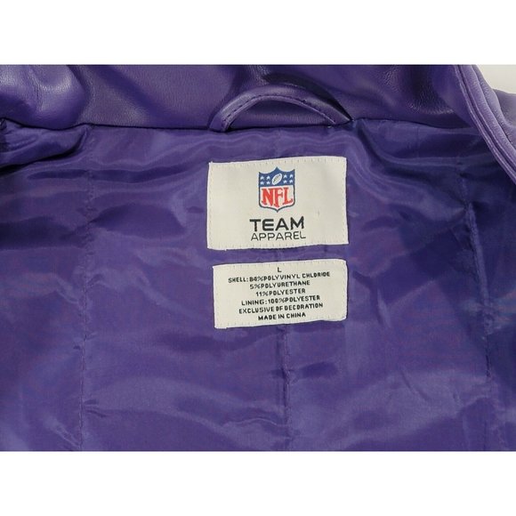 Minnesota Vikings Faux Leather Varsity Jacket Coat Official 2008 NFL Sz L EUC - Picture 9 of 11